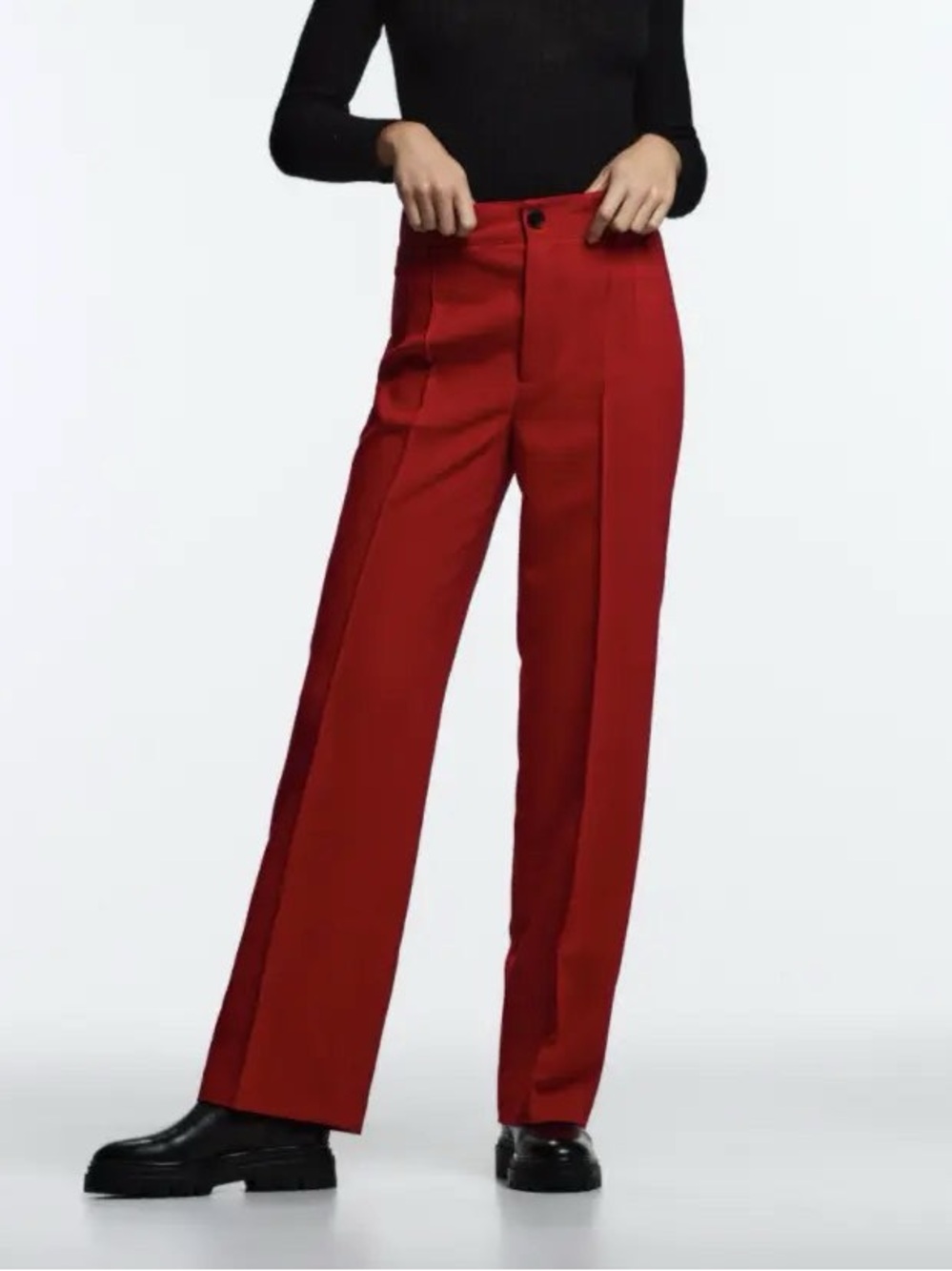 Zara High-Waisted Straight Leg Trousers in Crimson Red